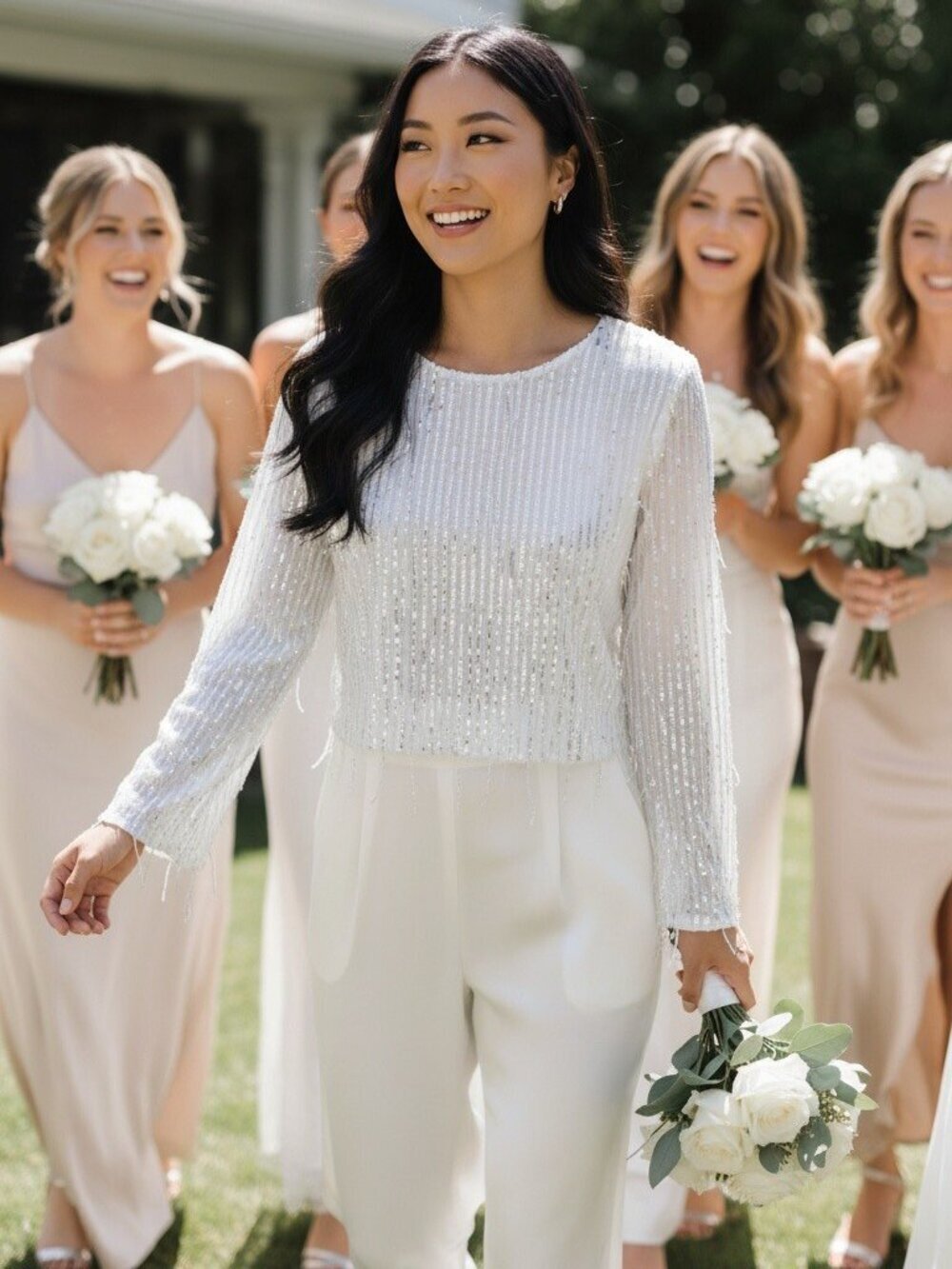 Habitual White Beaded Fringe Long Sleeve Crop Top Size 16